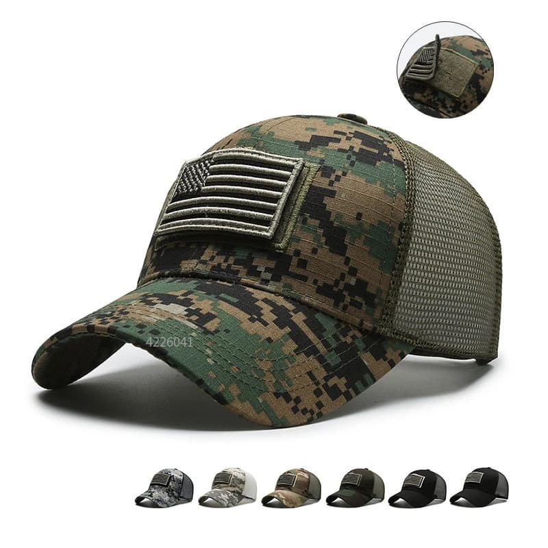 Cappello da Baseball da Uomo con Bandiera Americana, Patch Mimetico Ricamato, Cappello a Rete Traspirante per Esterno, Protezione Solare, Gorras