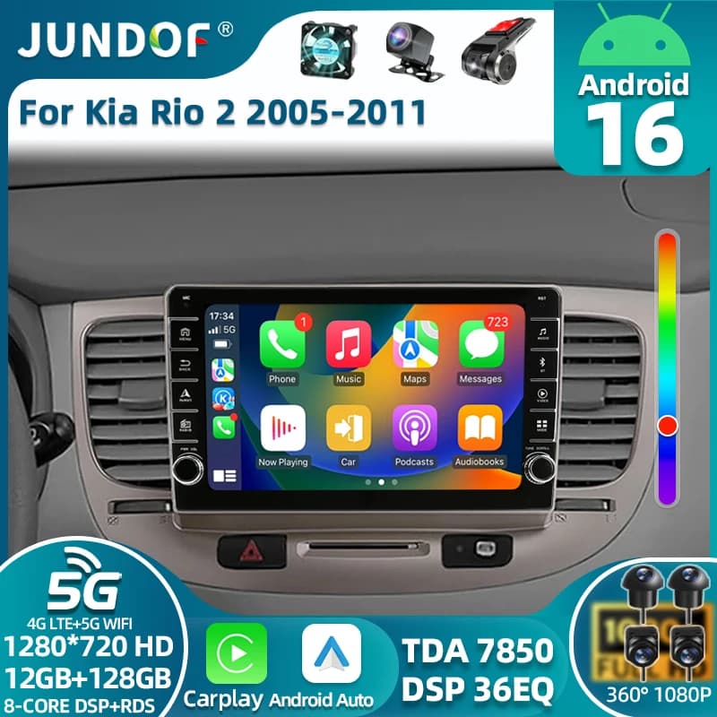 Autoradio con Carplay per Kia Rio 2 2005-2011, Navigazione GPS, Android Auto, Bluetooth, Stereo, Lettore Multimediale Video, 4G, No 2din