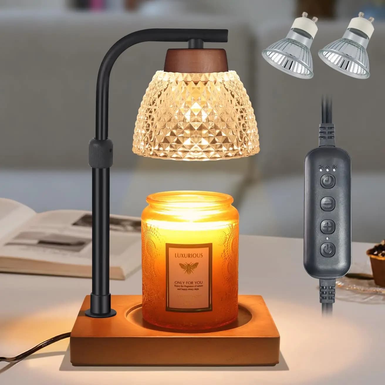 Dimmable candle warmer with Timer, Electric candle lamp in Vase, Gift for Women and Home Decoration