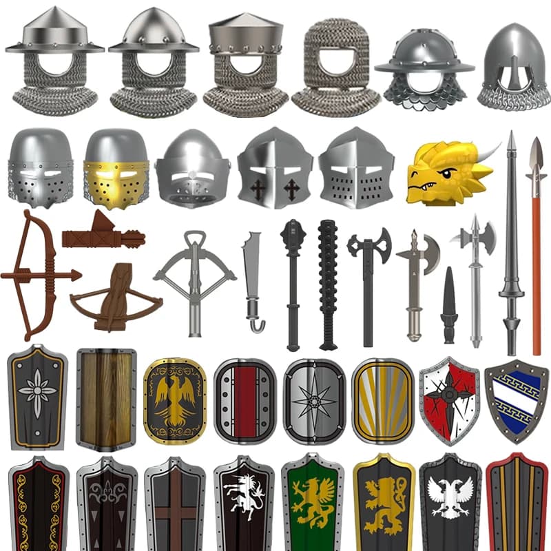 Castello medievale Soldato Action Figures Building Block Impero Templari Lancer Guerriero Milizia Casco Scudo Spada Arco Giocattolo Regali