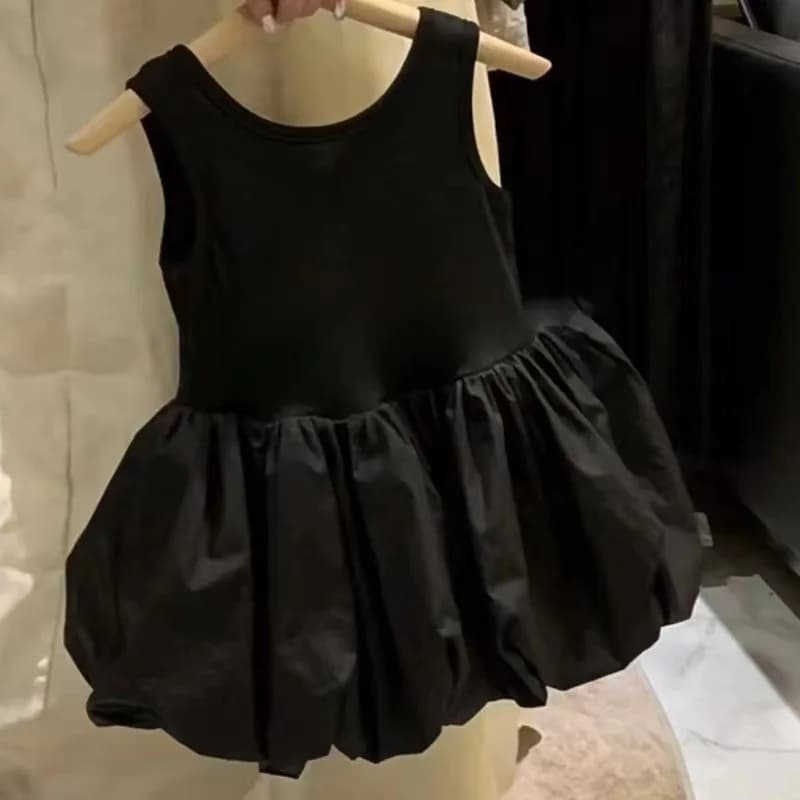 Vestito estivo UNITIM per neonate e bambine, senza schienale, in cotone nero, con spalline, a forma di bocciolo di fiore, per bambine da 2 a 8 anni.
