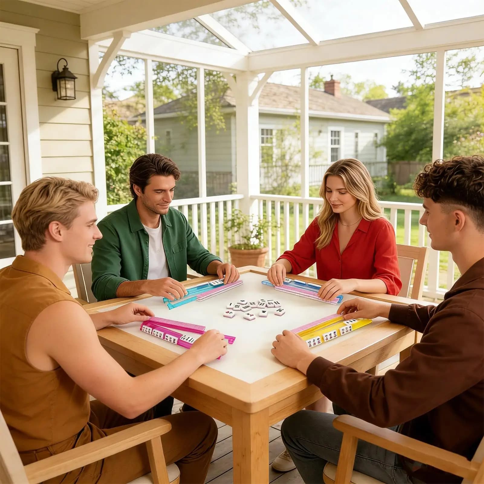 Supporti per Mahjong con vassoio antiscivolo, set da 4 pezzi per Mahjong americano, per adulti, principianti, serate di gioco a casa