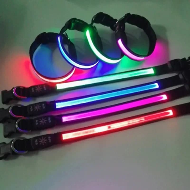 Collare per cani a LED luminoso, regolabile, lampeggiante, ricaricabile tramite USB, collare luminoso con luce notturna per cani di taglia grande, media e piccola, articoli per animali domestici