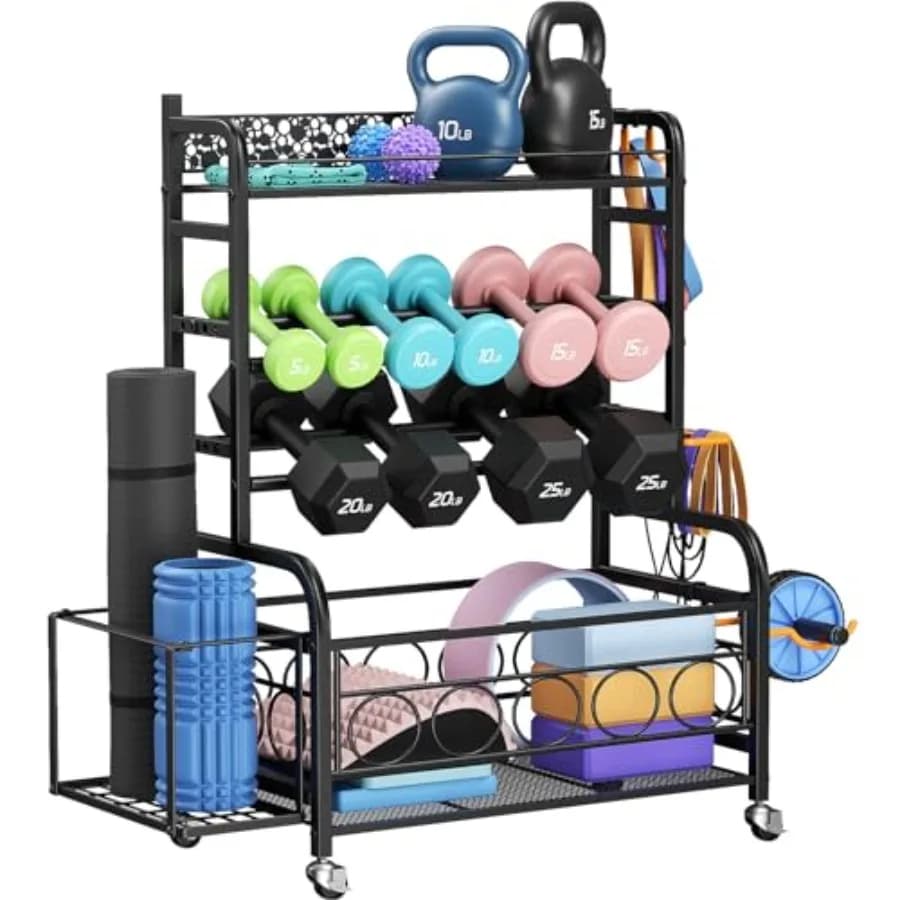 400-pounder Adjustable Manubri Door with Wheels for Home Gym - Contains Manubri, Yoga Mats, Kettlebell - Black Steel Bearing