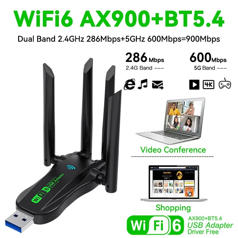 AX900 WIFI6 Adattatore USB 2IN1 Bluetooth 5.4 Dual Band 2.4G e 5G 900Mbps WiFi 6 802.11AX USB3.0 Ricevitore di schede wireless per WIN10/11