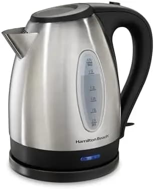 Bollitore elettrico Hamilton Beach da 1,7 litri in acciaio inossidabile – 1500W, bollitura rapida, spegnimento automatico, senza fili