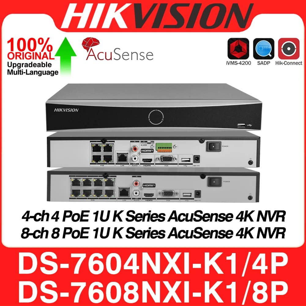 Videoregistratore di rete Hikvision DS-7604NXI-K1/4P DS-7608NXI-K1/8 P 4K 4/8CH 4/8 POE Acusense 1sata NVR 8MP H.265 + sorveglianza