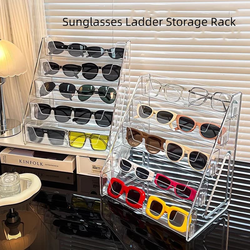 Glass holders, table sunglasses display, transparent multilayer sunglasses holder