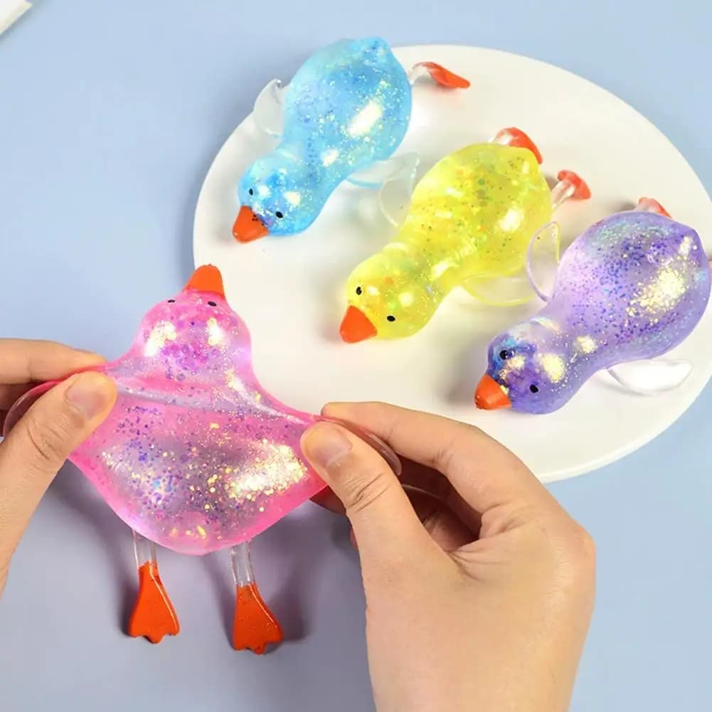 Giocattoli Antistress a Forma di Anatra, Squishy per Bambini e Adulti, Giocattoli Elastici per Decompressione, Anatre Colorate Aurora in Maltosio, Giocattoli Morbidi da Spremere