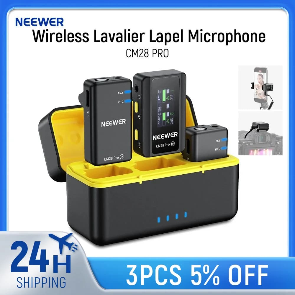 Neewer CM28 PRO Wireless Lavalier Microphonic System with Noise Cancellation 4 GB Storage for iPhone iPad Android Camera PC