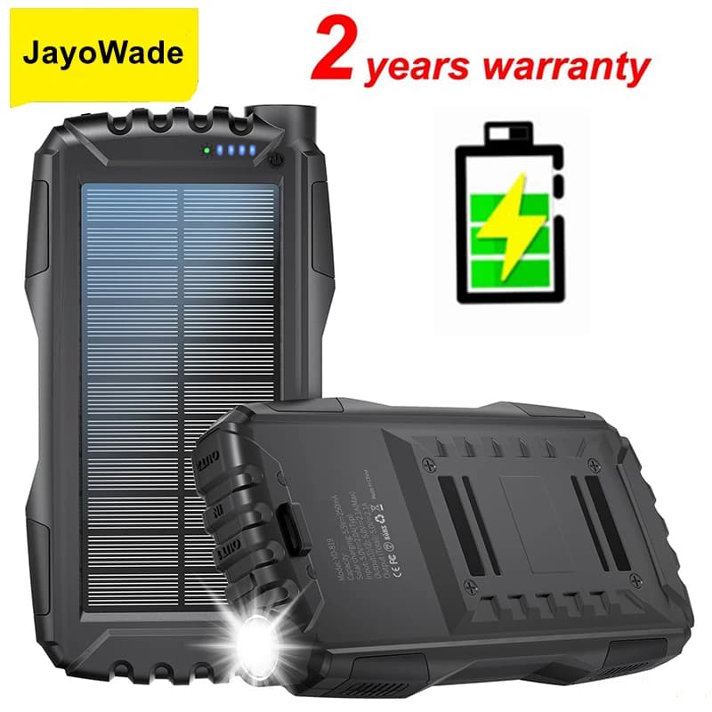 JayoWade Solar Power Bank 42800mAh Caricatore solare portatile impermeabile Powerbank Batteria Power Bank con luce da campeggio a LED