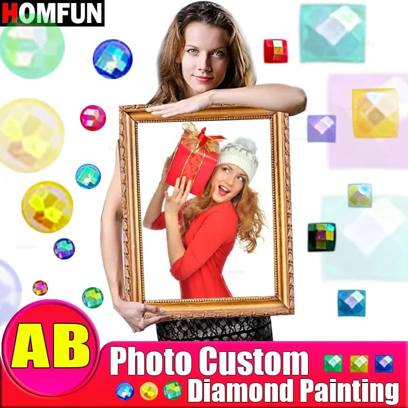HOMFUN AB FAI DA TE FOTO PERSONALIZZATA Pittura Diamante Immagine di Strass Diamante Ricamo Perline regalo Punto Croce 5D Decorazioni Per La Casa