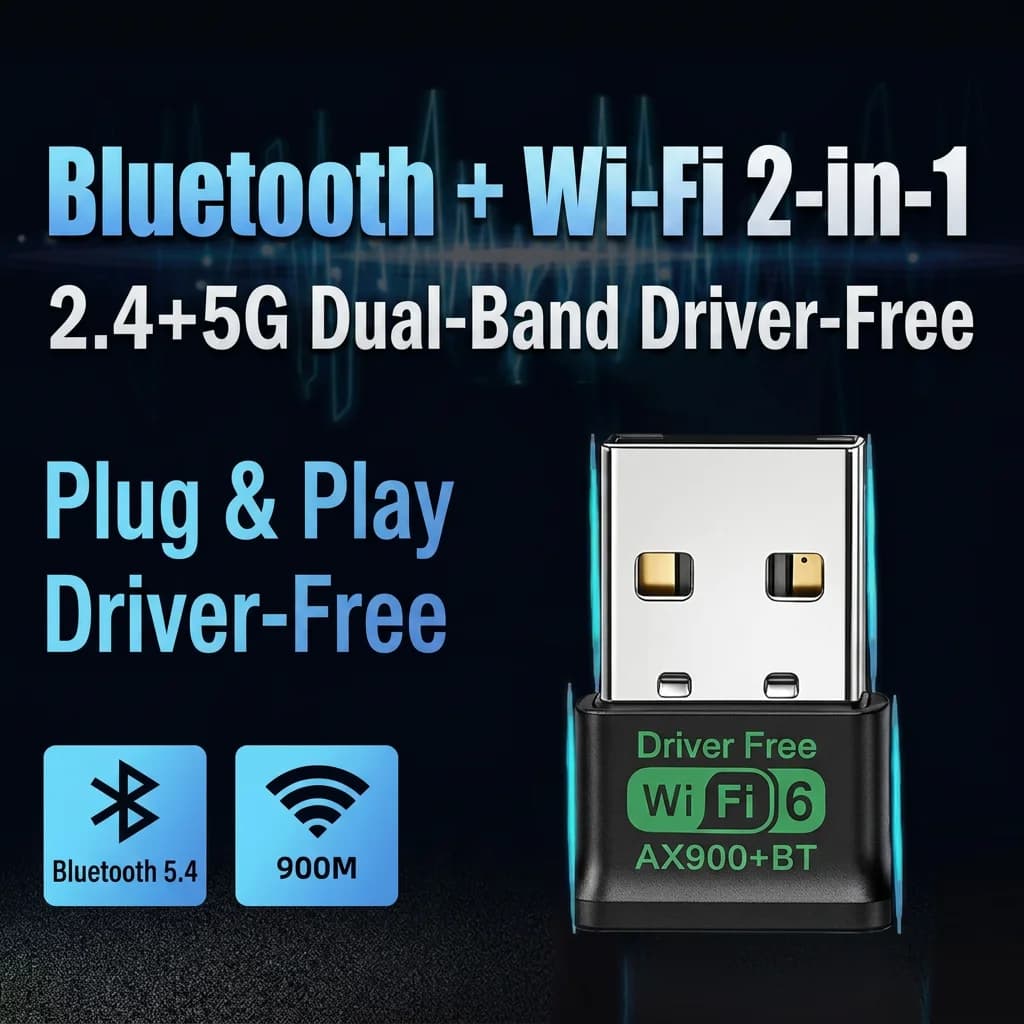 AX900M USB WiFi 6 Bluetooth 5.4 Adapter 2-in-1 Driver-Free Dual Band 2.4G 5G Wireless Network Receiver Plug&Play WiFi Dongle for