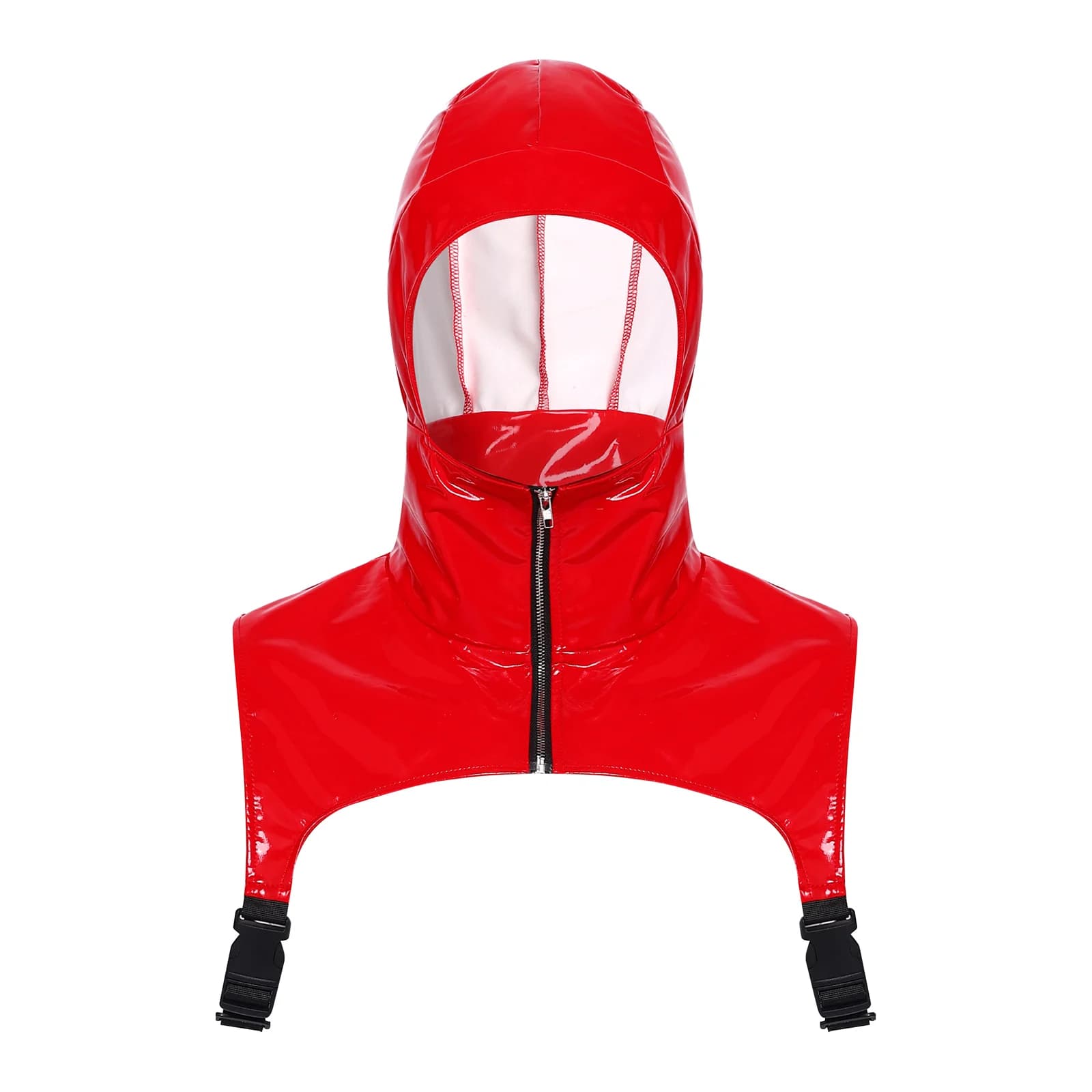 Top Corto da Uomo in Pelle PU Lucida con Cappuccio, Collo Alto, Zip Frontale e Cinghie Regolabili Sotto le Ascelle, Gilet con Cappuccio, Canotta per Rave e Clubwear