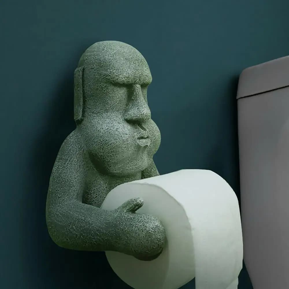 Rotolo durevole montato a parete per portaoggetti da bagno, tessuto, isola pasquale, design Moai, porta carta igienica