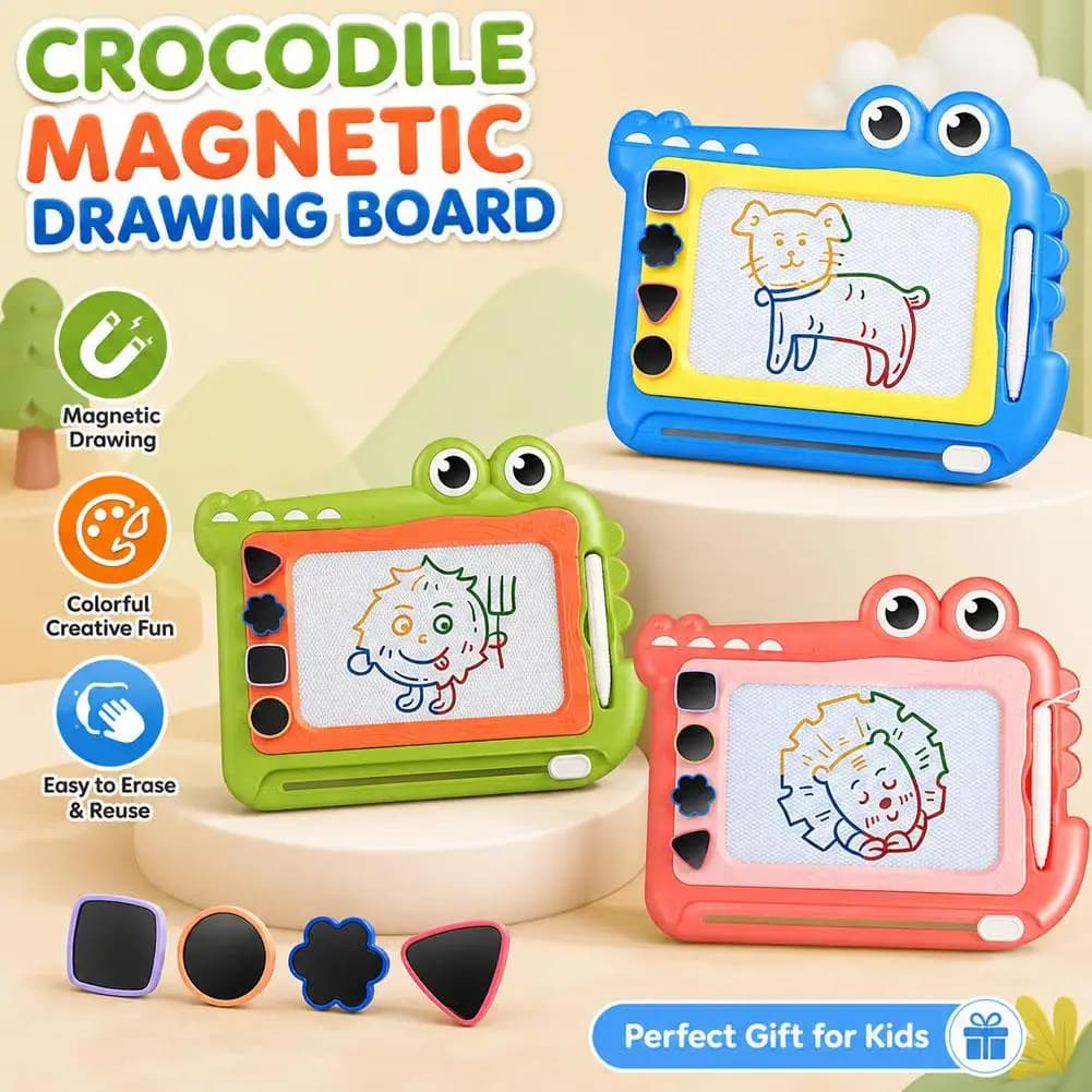 Crocodile Kids Magnetic Drawing Board Color Erasable Doodle Writing Tablet With Shape Stamps Toddler Educational Graffiti Toy