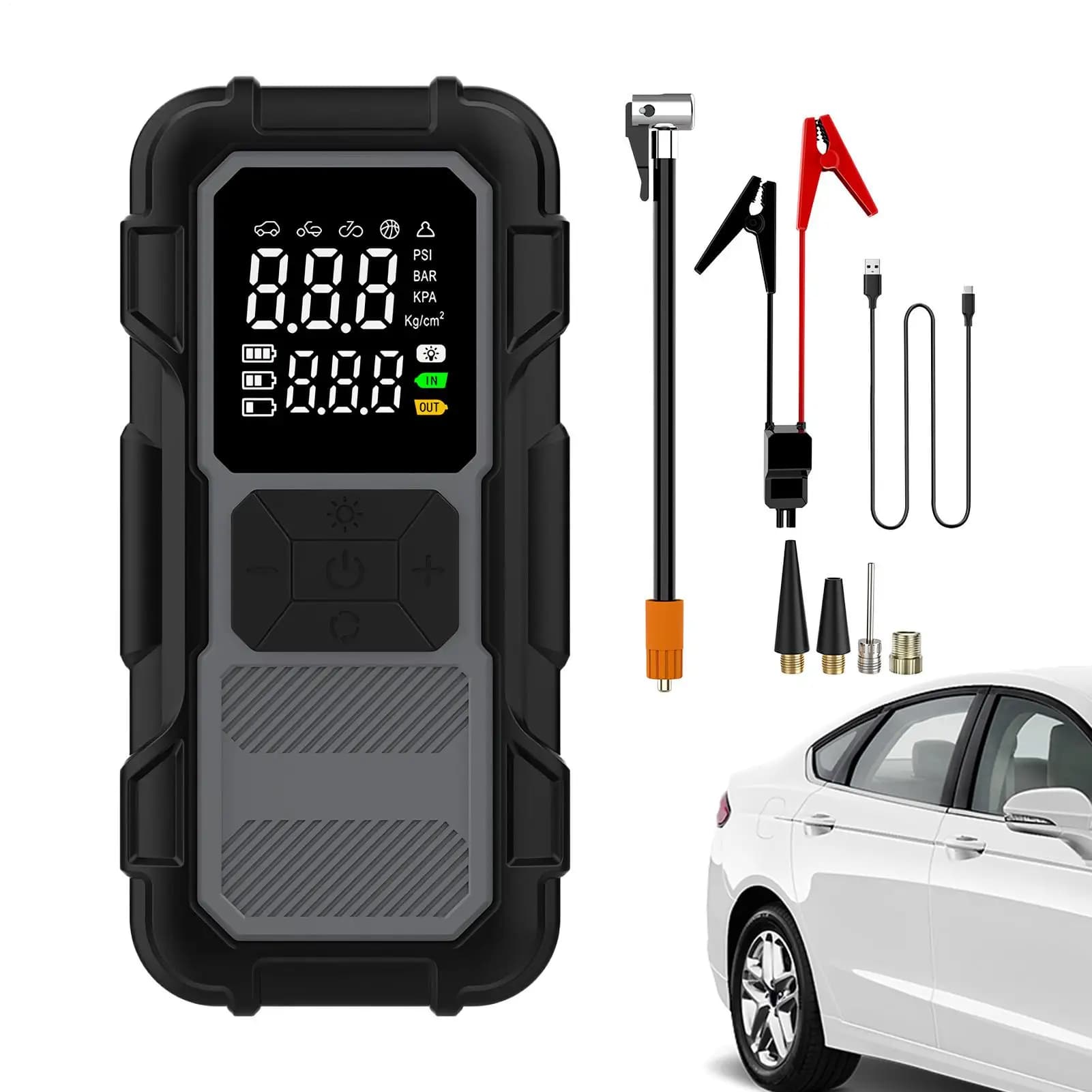 Avviatore di emergenza per auto 12V 4000A Illuminazione a LED Batteria per auto morta Avviatore di emergenza per gonfiare pneumatici Viaggi lunghi Pendolarismo su strada urbano