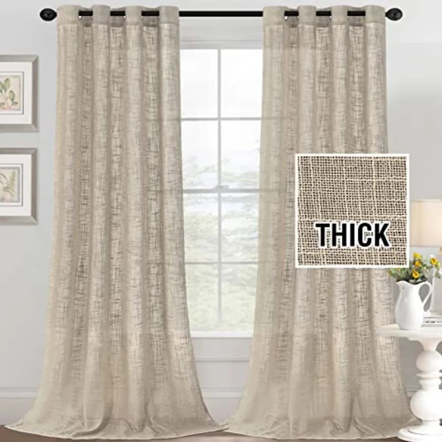 Tende in misto lino - Tende con struttura in lino che filtrano la luce, con occhielli in nichel, per soggiorno e camera da letto, set da 2 pannelli, 52 pollici x