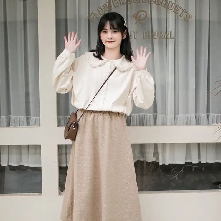 Camicie a maniche lunghe Top scozzesi oversize da donna Bottoni in vita legati Maniche a lanterna sul davanti Abiti primaverili eleganti stile femminile
