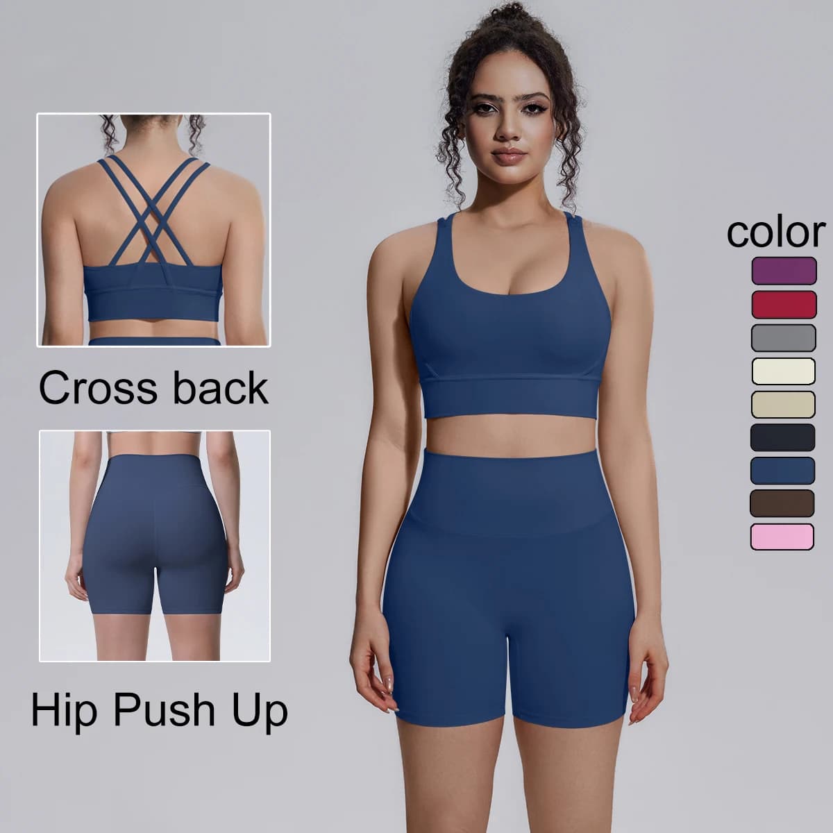 Set Yoga 2 Pezzi Estivo Traspirante per Corsa e Ciclismo, Reggiseno Sportivo Senza Schienale e Pantaloncini a Vita Alta Modellanti, Set per Palestra e Yoga