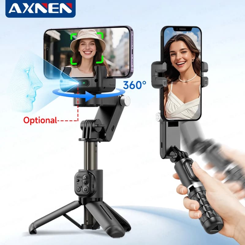 AXNEN AI Stabilizzatore cardanico portatile Q19 Rotazione a 360 gradi Desktop Auto Face Tracking Selfie Stick Q18 Anti-shake per iPhone Android