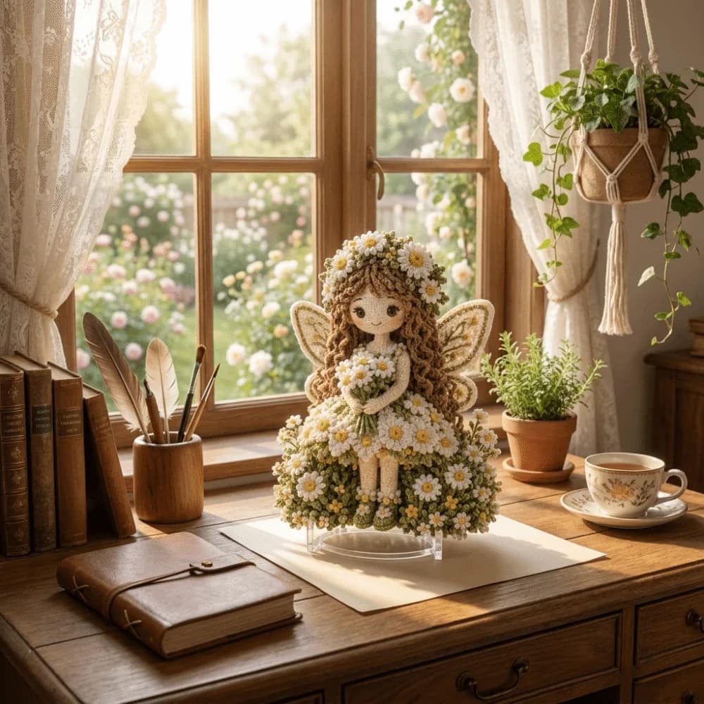 Handmade Flower Fairy Poke Art Kit Stereo Visuals Thick Board Fabric Poke Art Kit No Sew with Display Stand DIY Poke Art