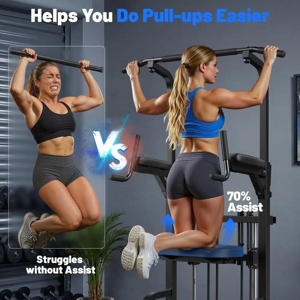 Power Tower Pull Up Bar Station, 450LBS Stable Pull Up Dip Station for Home Gym Strength Training Equipment FED Fitness