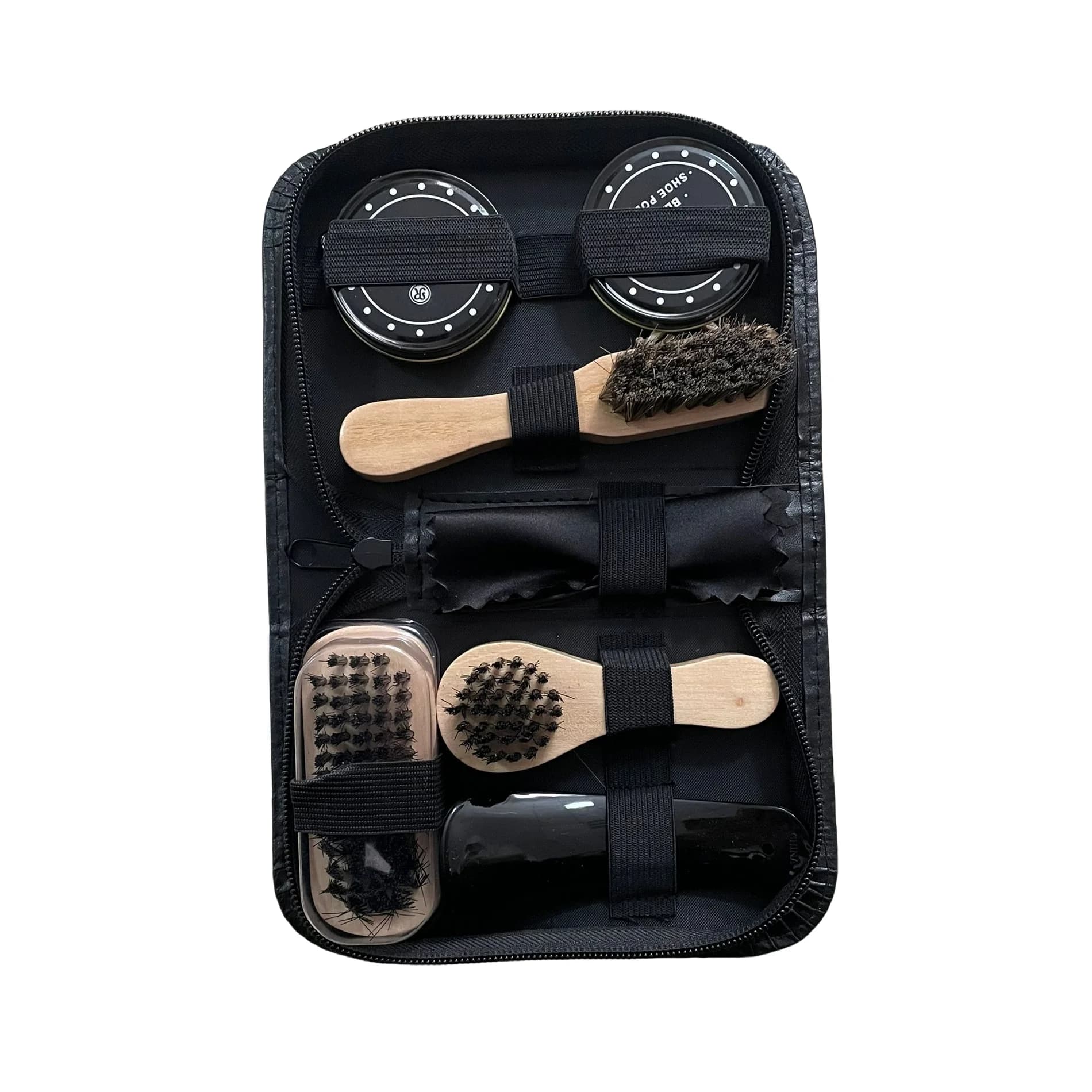 Kit per la cura delle scarpe da 8 pezzi Set di pennelli per lucidatura neri e trasparenti Set per la cura delle scarpe in vera pelle per la casa Strumento per lucidare con borsa