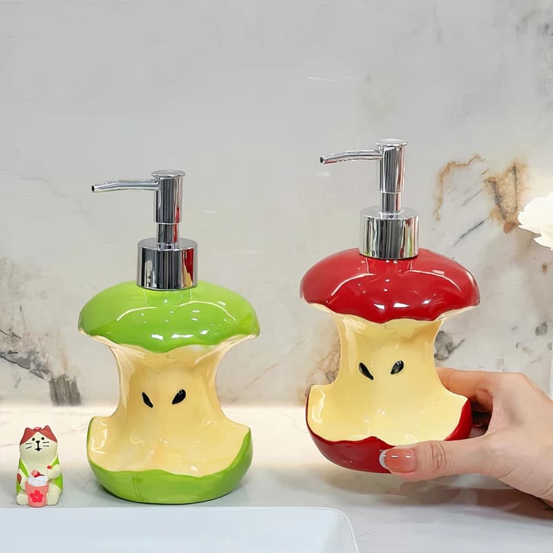 Dispenser di sapone moderno a forma di mela per bagno, shampoo, doccia, bottiglia di distribuzione, dispenser di sapone in ceramica, accessori per il bagno