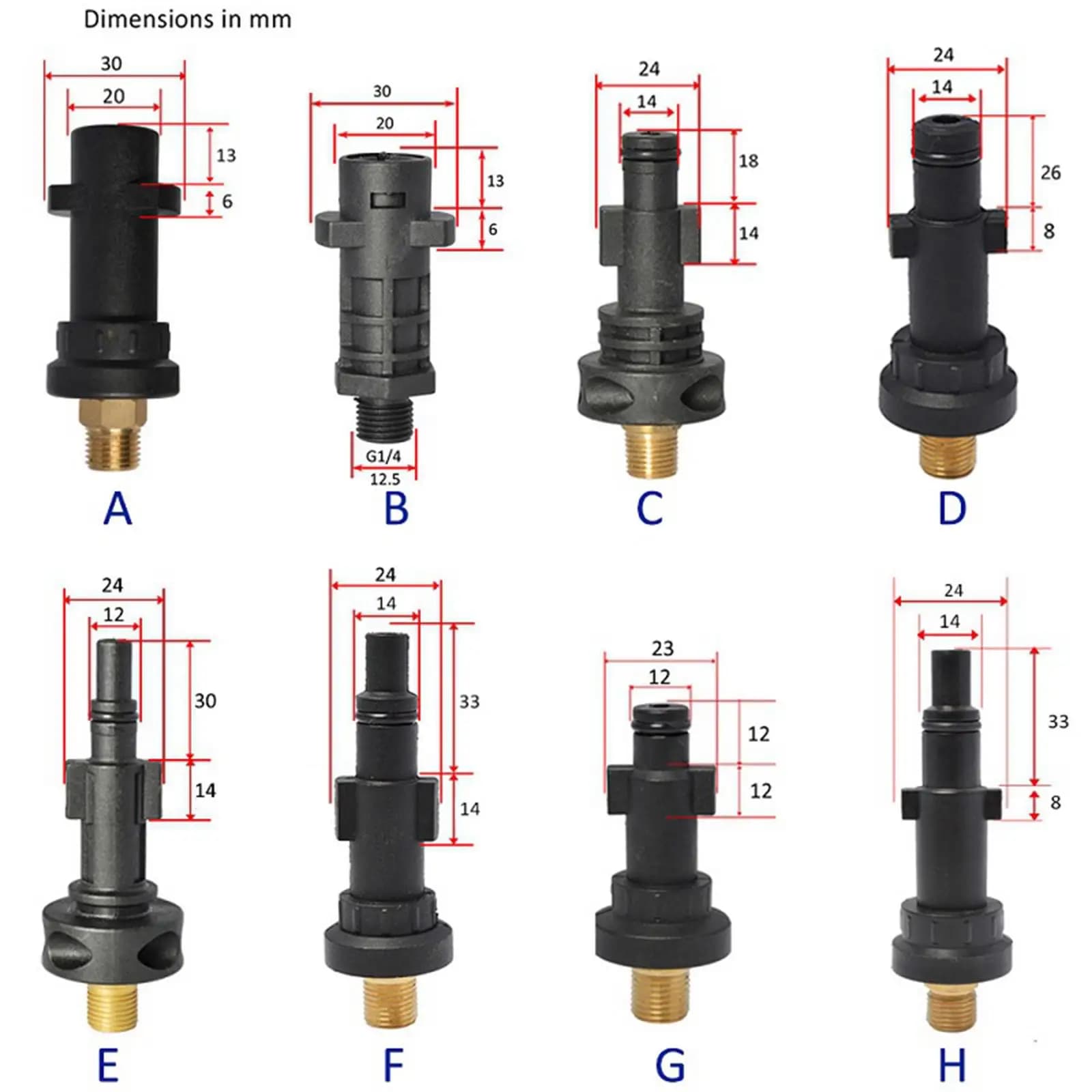 High Pressure Copper Adapter Hose Connector 1/4 to 3/8 M22 Foam Cannon Fitting for Garden Power Washer Cleaning Kit