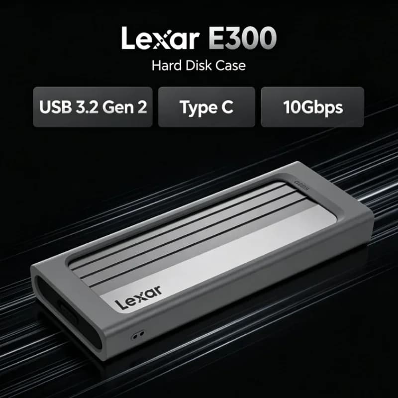 Lexar E300 M.2 SSD Enclosure USB 3.2 Gen 2 Type C Mobile Hard Disk Case External Enclosure for 2230/2242/2260/2280 NVMe SSD