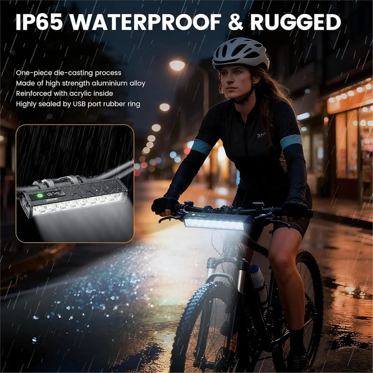 Luci per Bicicletta Doings per la Guida Notturna, Faro per Bicicletta Ricaricabile USB, Luce per Bicicletta Impermeabile a Fascio Ampio con Display Digitale della Potenza