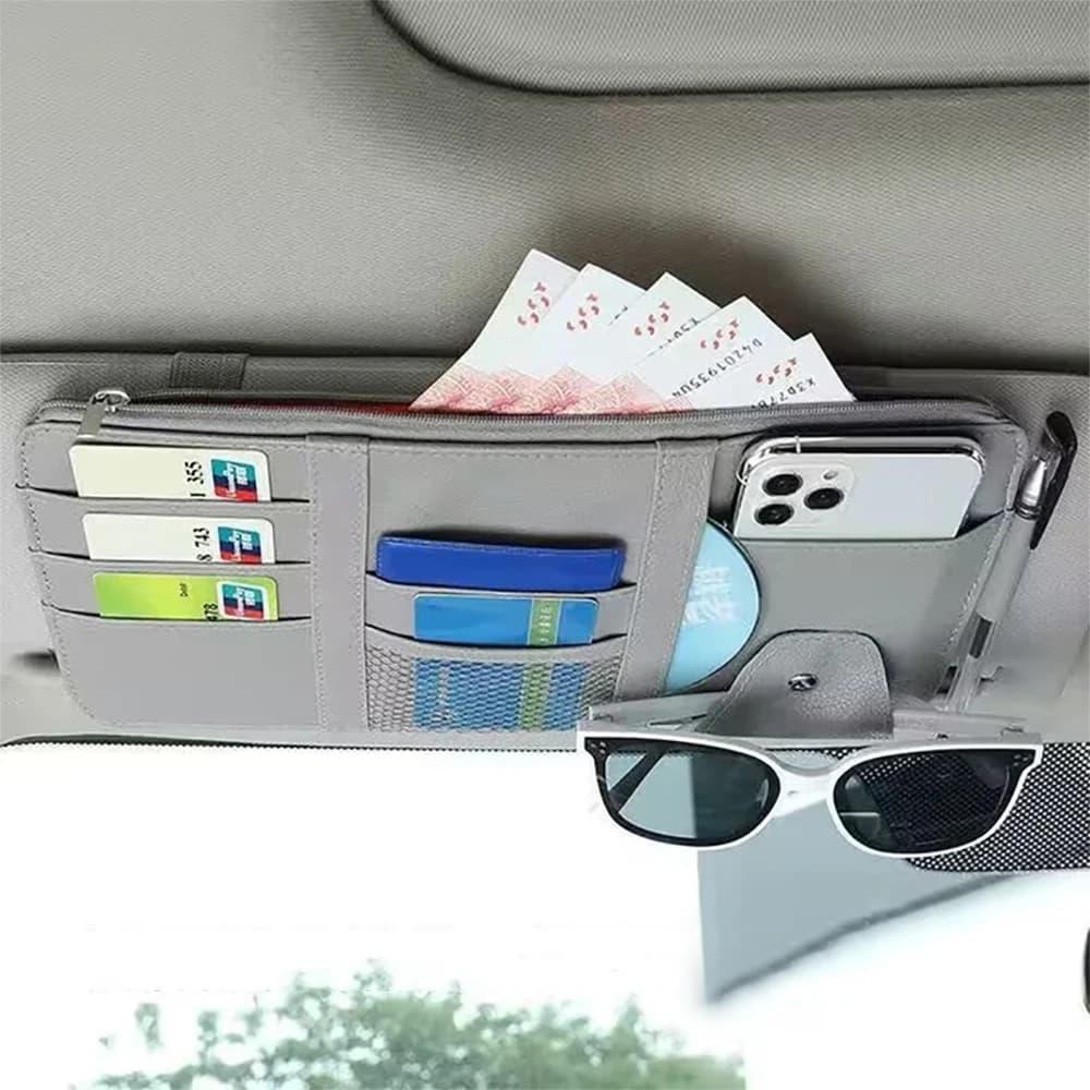 Visiera parasole multifunzione per occhiali per auto, organizer per punti in pelle PU, tasca portaoggetti, porta occhiali da sole per auto, organizer per carte