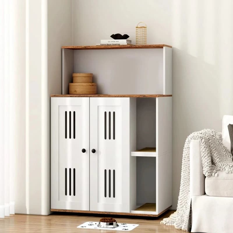 Cat litter cabinet double door concealed for 2 cats with storage rack and ventilation board