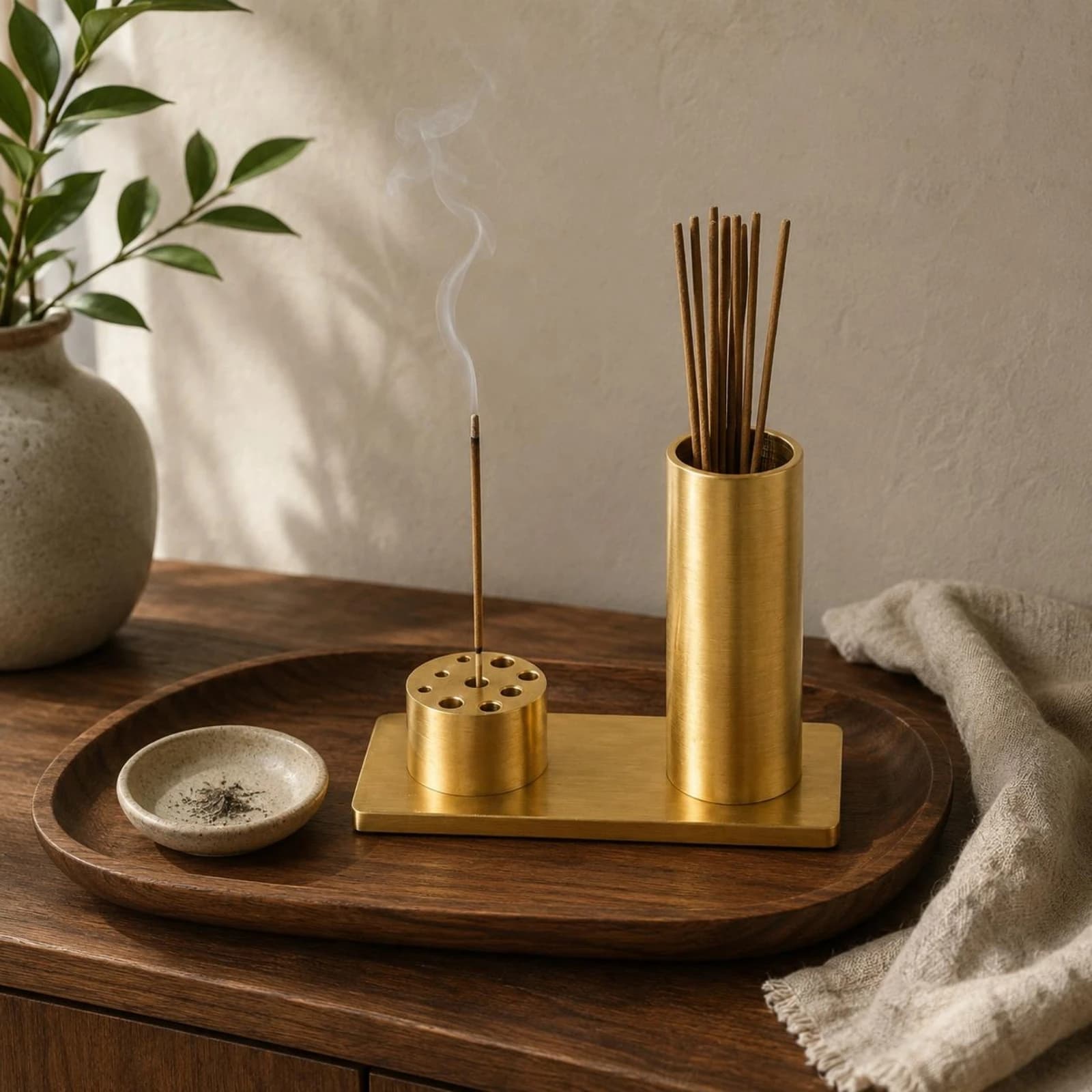 Incense Stick Holder Brass Stick Incense Holder Tube Container Lustrous Finish Tabletop Accessory Compact