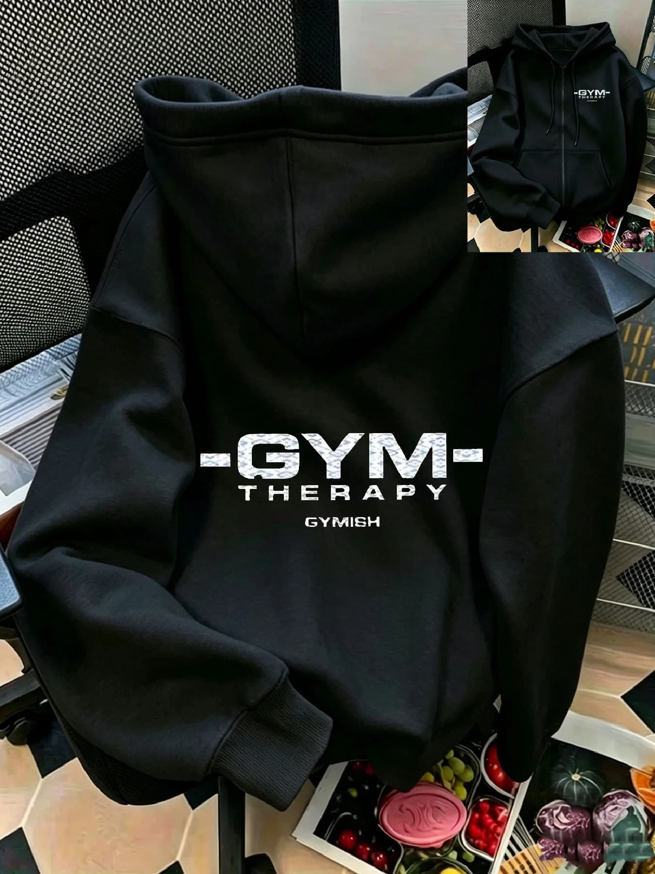 Letter-Printed Zip-Up Hoodie, Casual Zip-Up Long-Sleeve Hoodie - Knitted Polyester Fabric, Perfect for Autumn and Winter.
