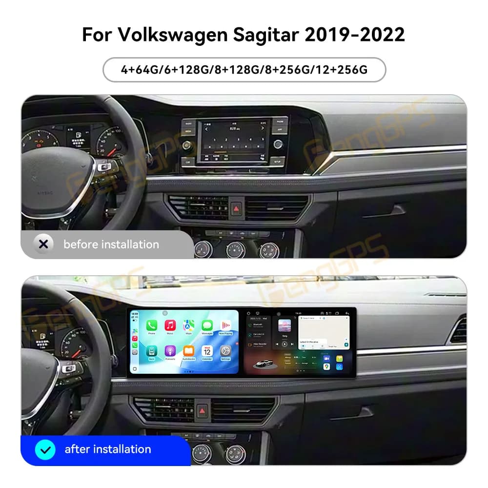 Dual Screen 10.1 Inch Android 15 Car Radio CarPlay For Volkswagen Sagitar 2019-2022 Touch Screen Multimedia Player Head Unit DSP