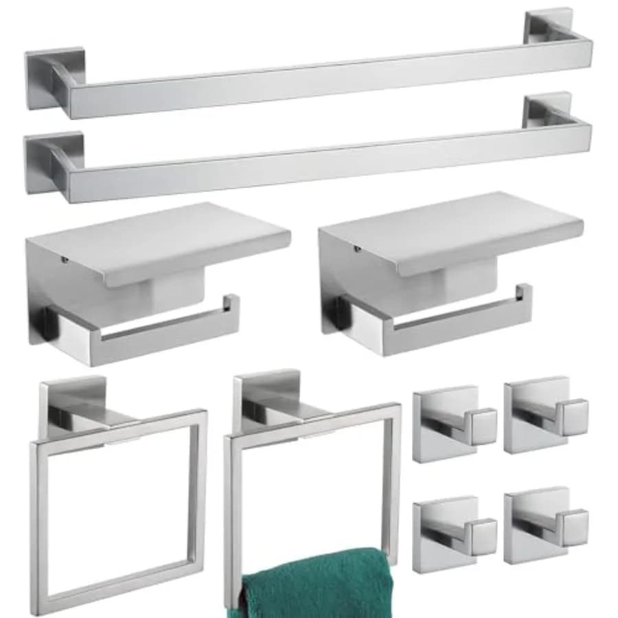Set di Accessori per Bagno in Nichel Spazzolato, Set di Accessori per Bagno in Acciaio Inox SUS304, Include 2 Portasciugamani da 24 Pollici + 2 Ganci per Asciugamani