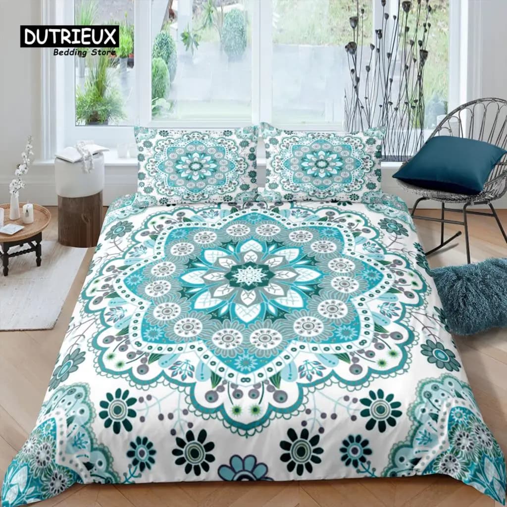 Home Living Luxury 3D Blue Mandala Bedding Set Duvet Cover Set Pillowcase Kids Bedding Set Queen and King EU/US/AU/UK Size