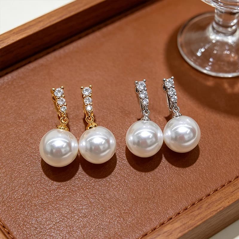 French Luxury Zircon Pearl Clip On Earrings For Women Elegant Painless No Piercing Ear Clips Simple Jewelry Party Holiday Gift