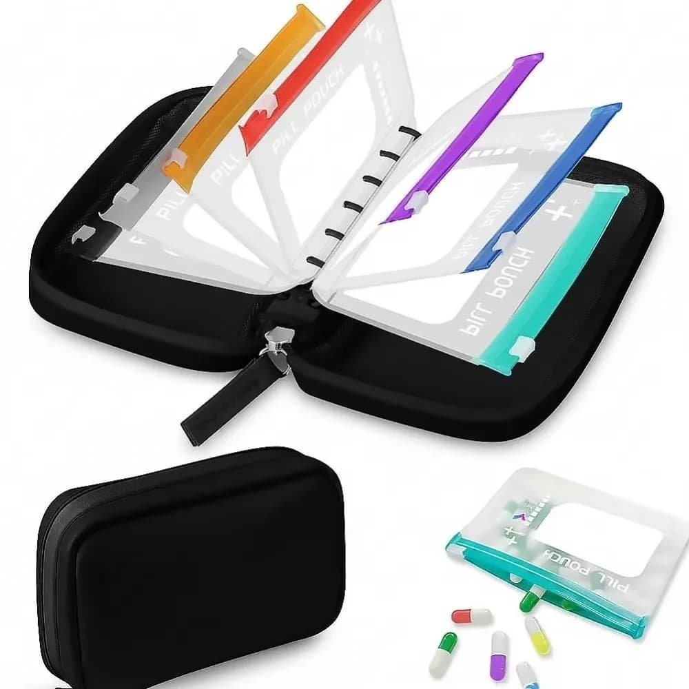 7/14PCS BPA-Free Weekly Pill Organizer Color Coded Waterproof Medicine Pouch Set Zipper Design Reusable Vitamin Storage Holder