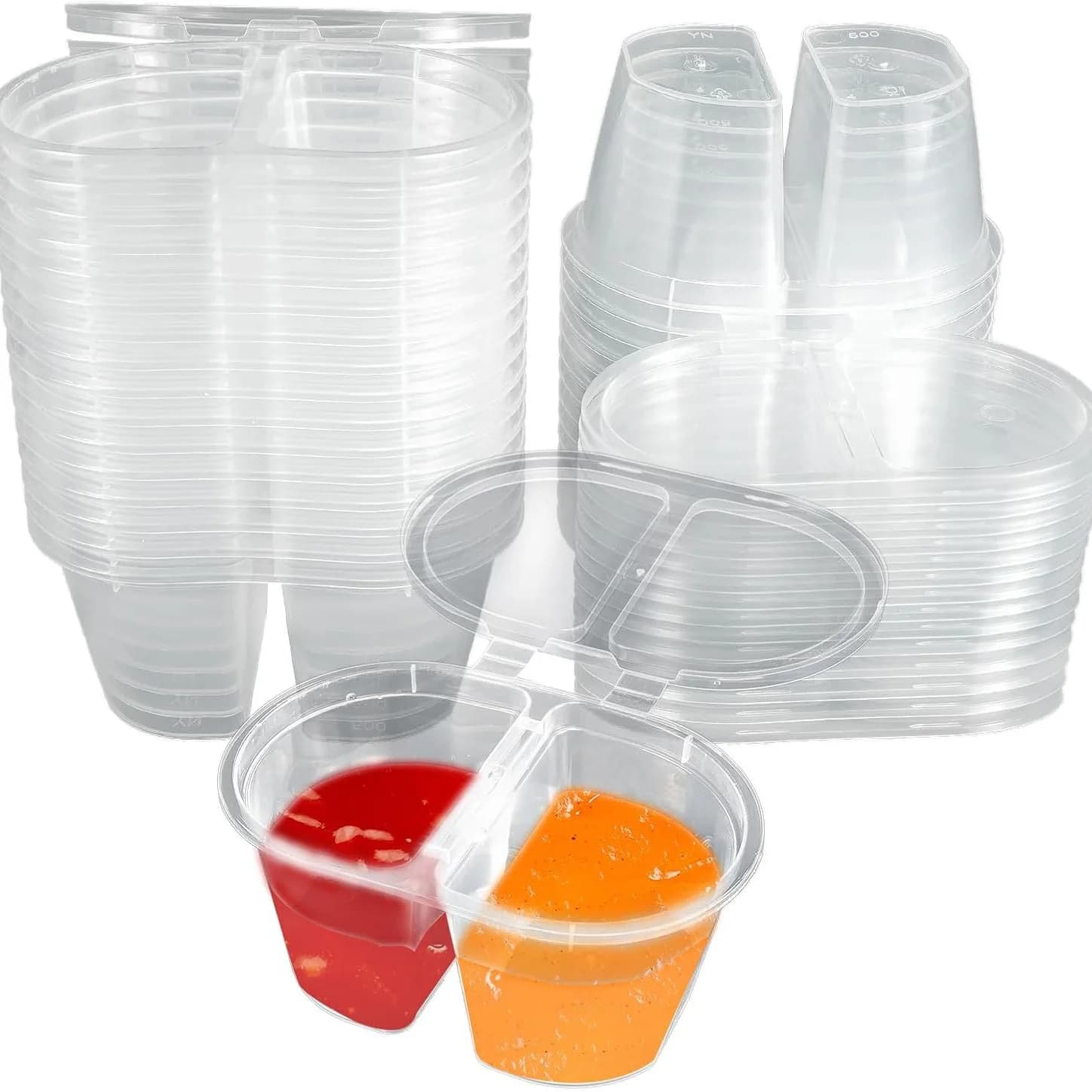 Contenitori per condimenti collegati 2 in 1 con coperchi, ciotole per immersione a tenuta stagna per preparazione di pasti, asporto, salsa, medicazione, conservazione di snack