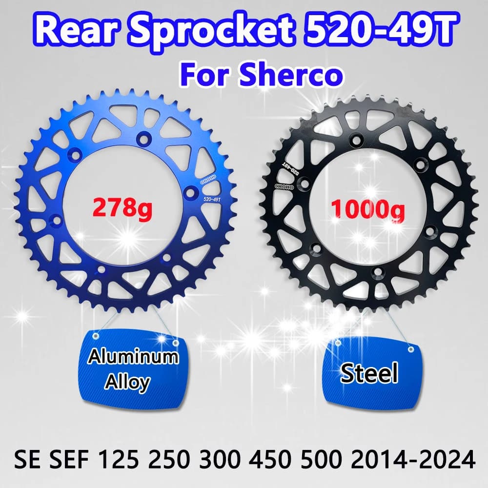 Pignone Posteriore Moto 520-49T per SHERCO 2014-2024 SE SEF 125 250 300 450 500, Pignone a Catena in Lega di Alluminio e Acciaio
