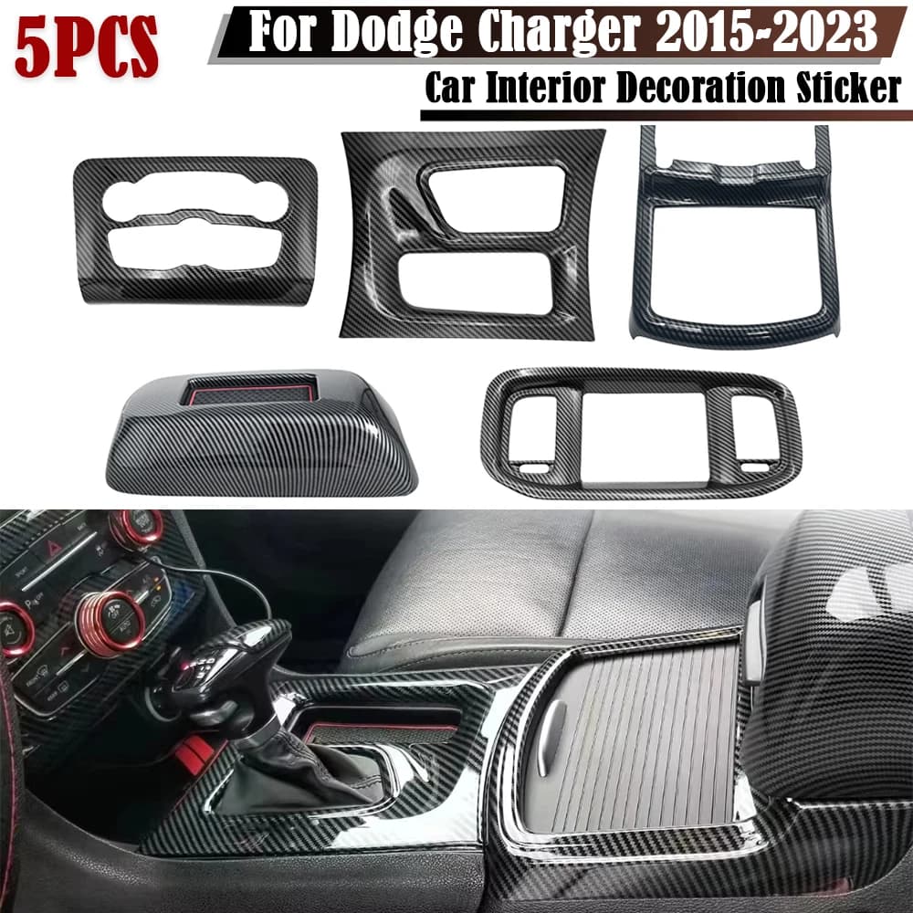 5 pz/set decorazione d'interni per auto controllo centrale/pannello del cambio/interruttore A/C adesivo decorativo per Dodge Charger 2015-2023