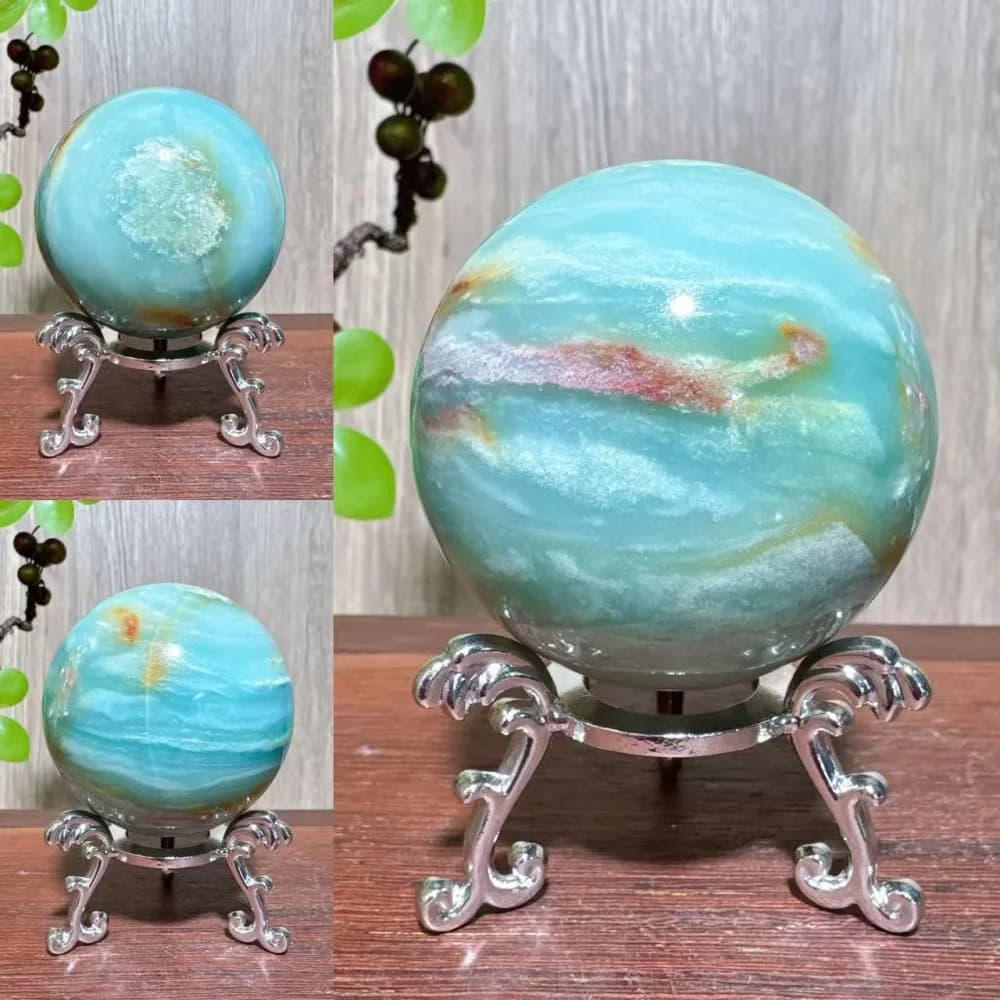 1 Pezzo Sfera Unica di Calcite Blu Caraibica Naturale, Pietra Blu Cielo, Cristallo Curativo, Energia Reiki, Decorazioni per la Casa, Regali + Supporto