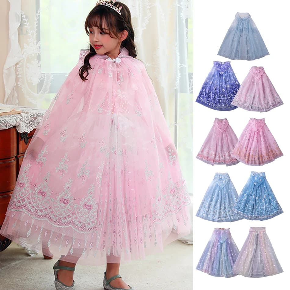 Mantello con Cappuccio Stile Sfumato Ghiaccio e Neve per Bambine, Costume da Principessa Elsa per Halloween, Abbigliamento per Bambine