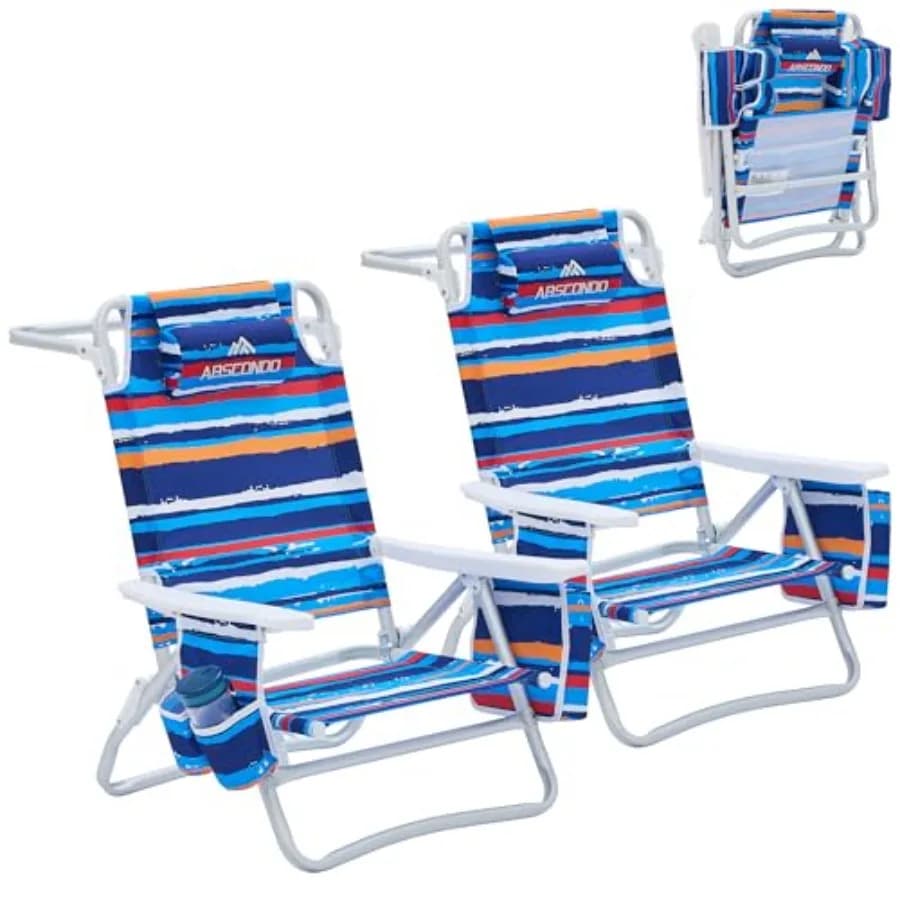 Sedie da Spiaggia per Adulti, Set da 2, Pieghevoli per Esterni, Supportano fino a 158 kg, con 5 Posizioni, Porta Asciugamani e Tasca Termica