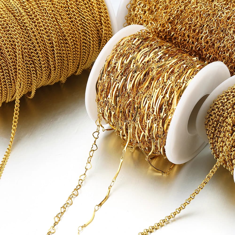 Catene per cordoli in acciaio inossidabile dorato da 1 metro per la creazione di gioielli Bracciale fai da te Collana Catene Accessori per cavigliere Componenti Non sbiadiscono