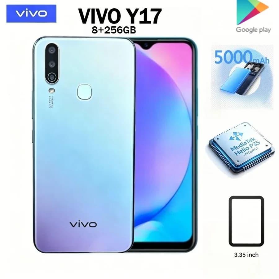 2026 (Latest Model) Vivo Y17 Global Edition Smartphone, 6.35-inch HD+ display, MediaTek Helio P35 processor, 5000mAh high-capaci
