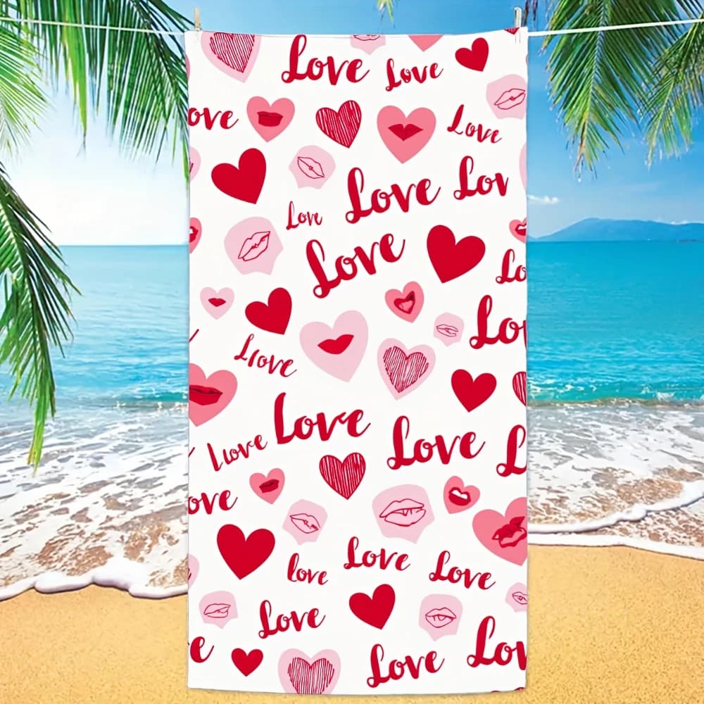 Stampa con cuori e baci, colori vivaci, microfibra leggera, resistente alla sabbia, ad asciugatura rapida, perfetta per viaggi e divertimento in spiaggia